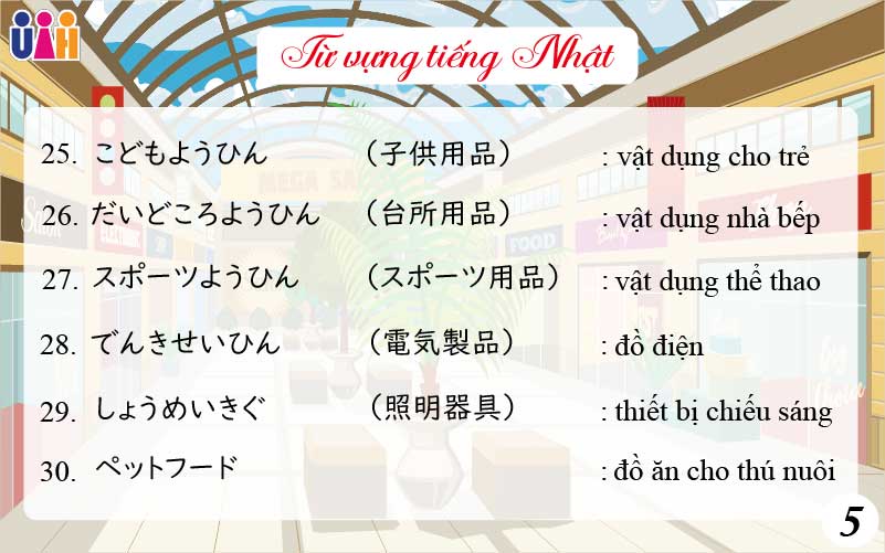 Từ vựng tiếng nhật chủ đề mua sắm