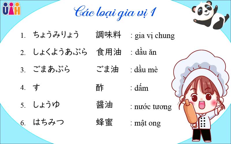 Từ vựng tiếng nhật một số loại gia vị