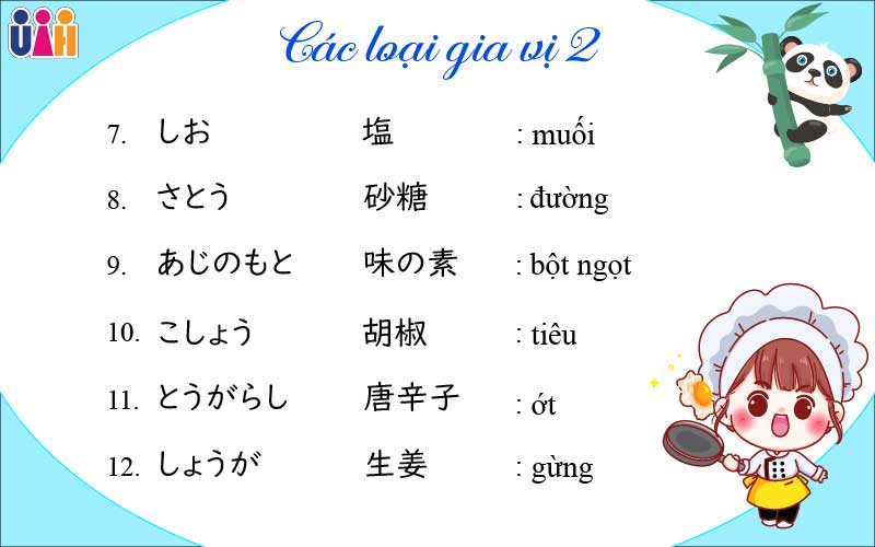 Từ vựng tiếng nhật một số loại gia vị