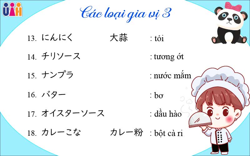 Từ vựng tiếng nhật một số loại gia vị