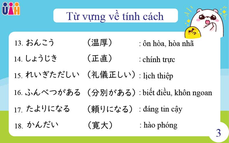 Từ vựng diễn tả tính cách con người