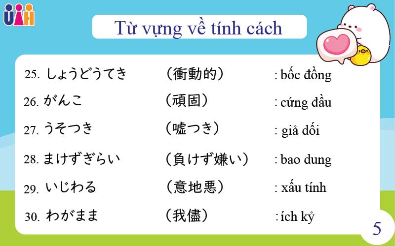 Từ vựng diễn tả tính cách con người
